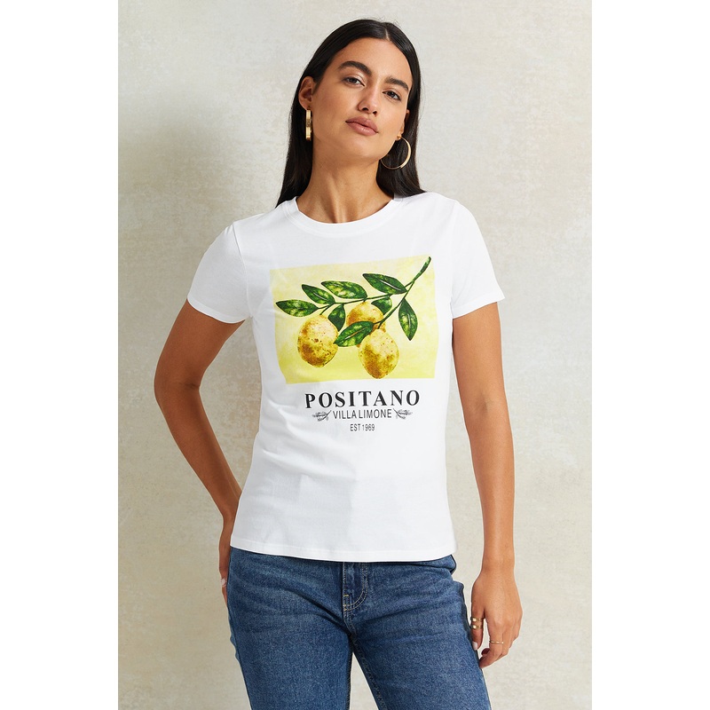 Women White Positano Printed T-Shirt