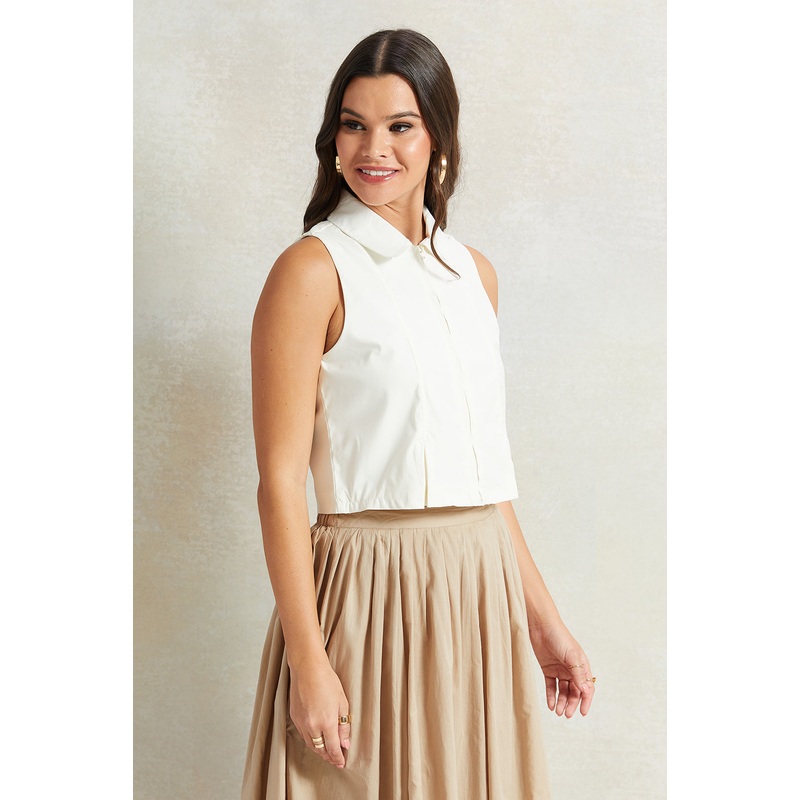 Women White Sleeveless Shirt Blouse
