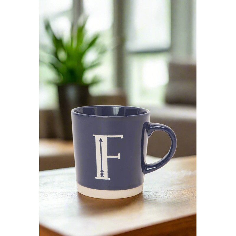 Blue Glaze Alphabet Mug-F (13oz)