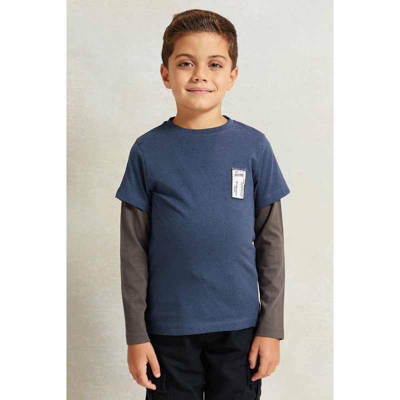 Boys Blue Solid Long Sleeve Doctor T-Shirt