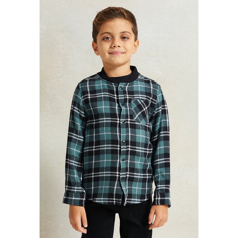 Boys Green And Black Check Shirt Flannel With T-Shirt Set