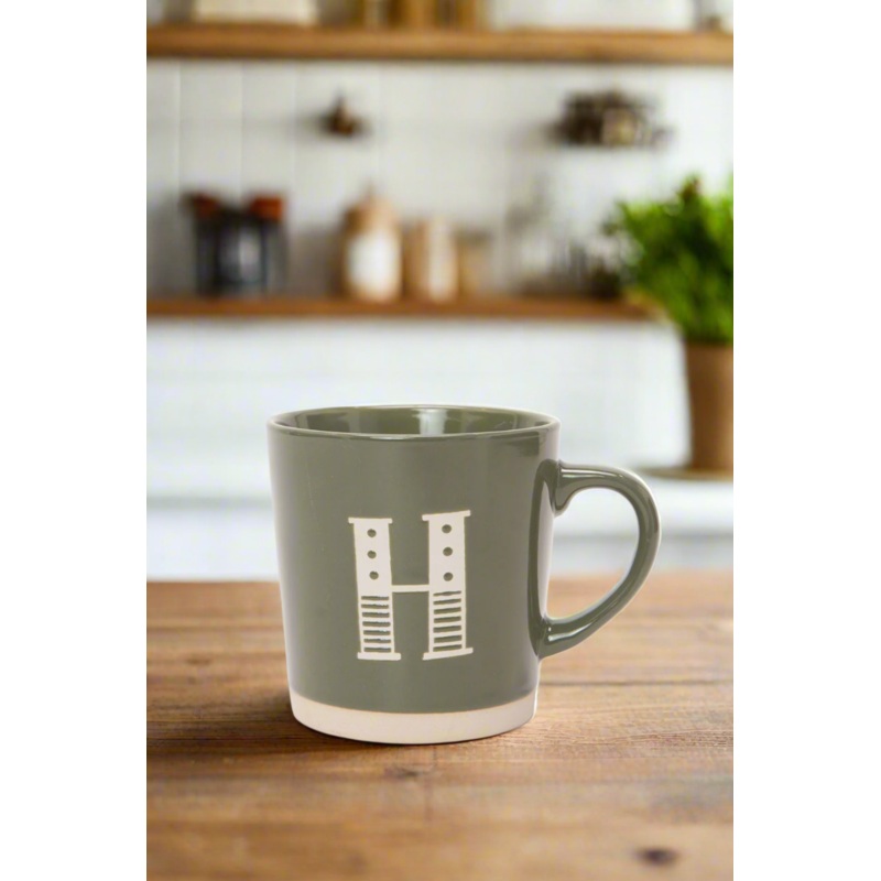 Green Glaze Alphabet Mug H (13oz)