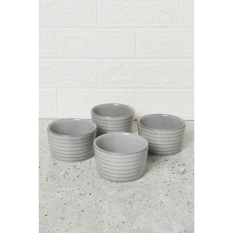 Grey Striped Ramekins Set (4 Piece)