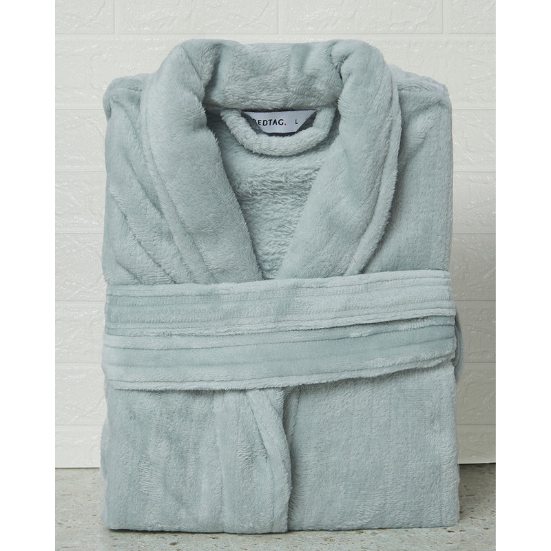 Grey Stripes Belted Fleece Bathrobe
