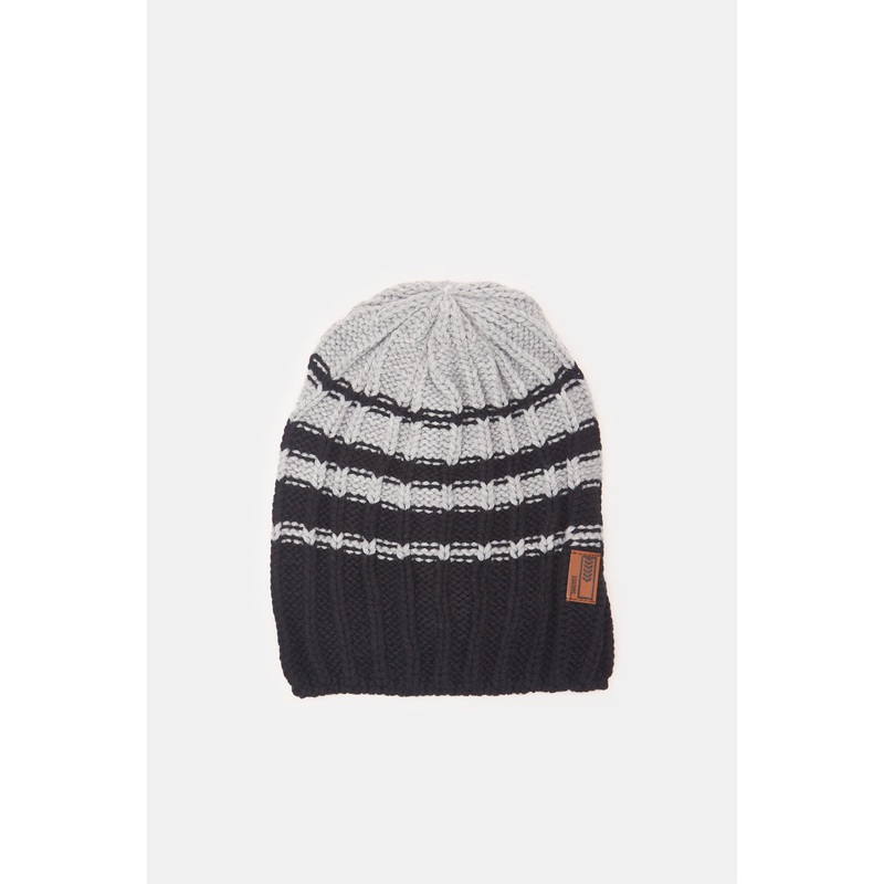Men Black And Grey Knitted Cap