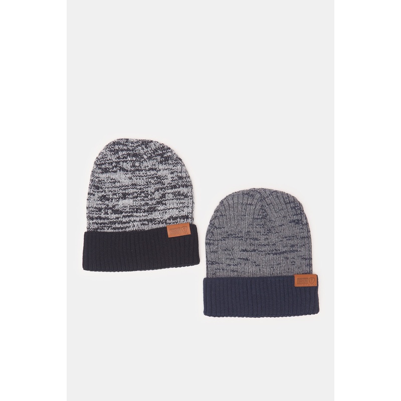 Men Multicolour Knitted Cap Set (Pack Of 2)