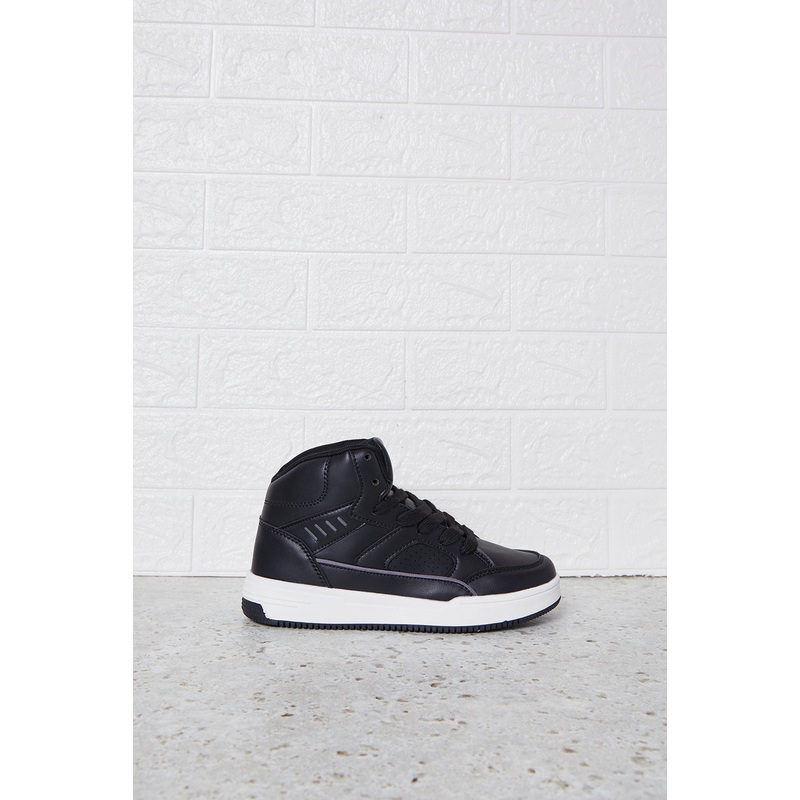Senior Boys Black Material Block Hightop Sneakers