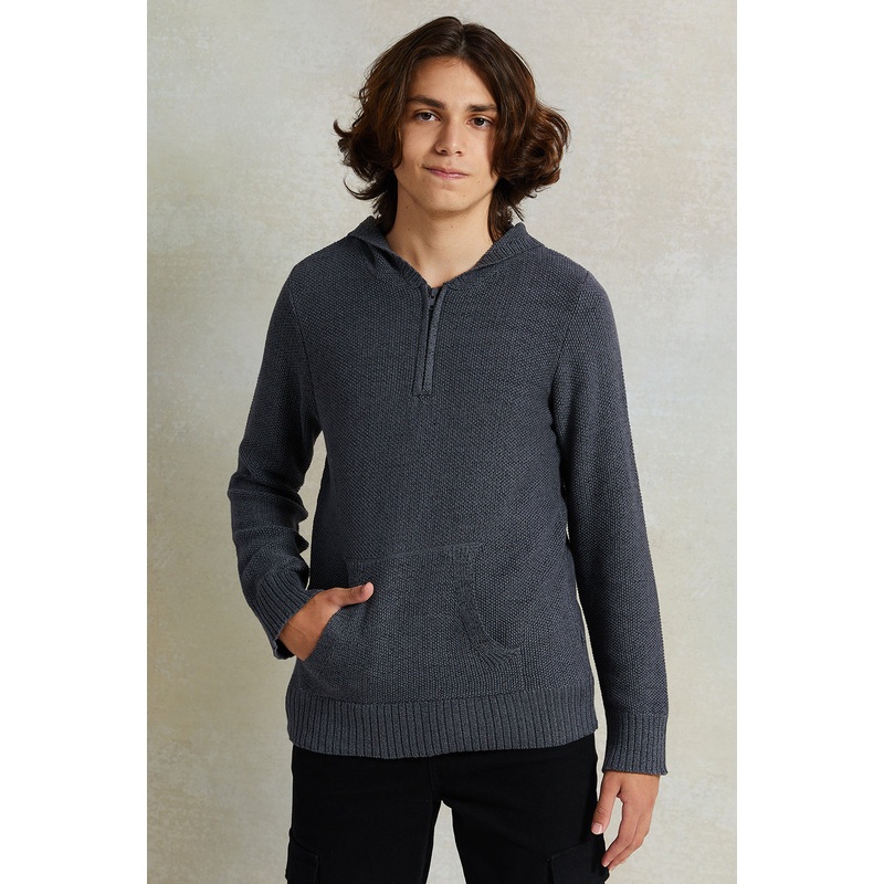 Senior Boys Charcoal Hooded Sweater