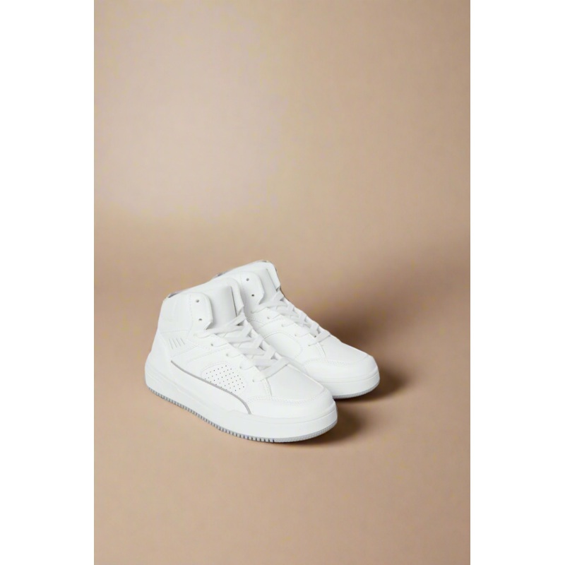 Senior Boys White Material Block Hightop Sneakers