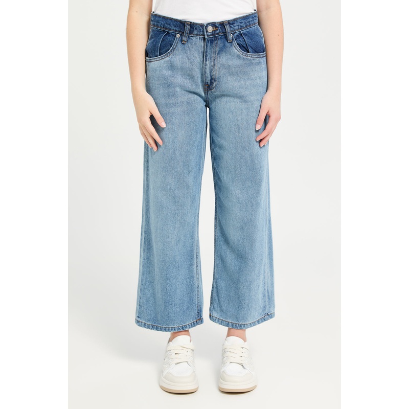 Senior Girls Blue Wide Leg Denim Jeans