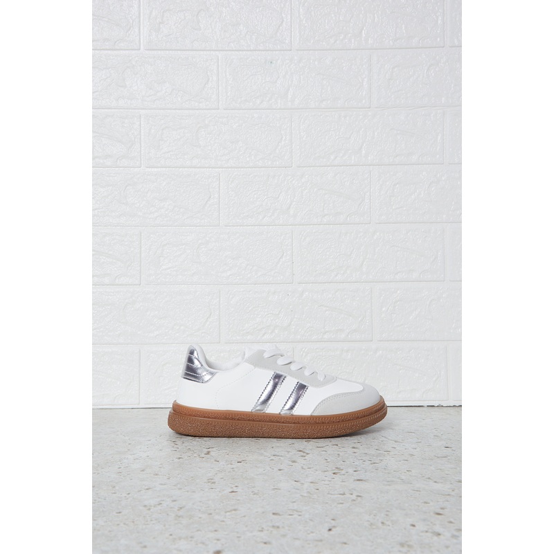 Senior Girls White And Grey Sneakers