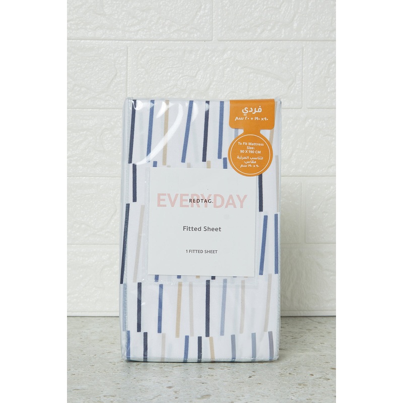 White Geometric Printed Fitted Sheet (Single Size)