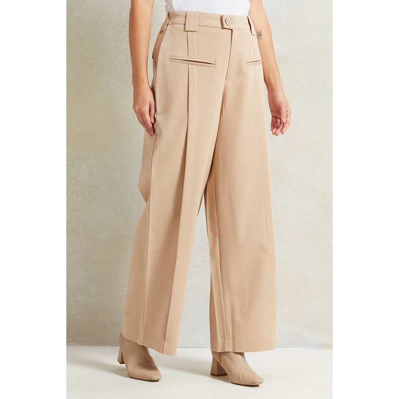 Women Beige High Waisted Trousers
