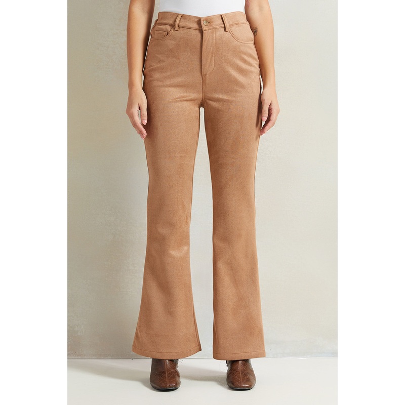 Women Beige High Waister Trousers