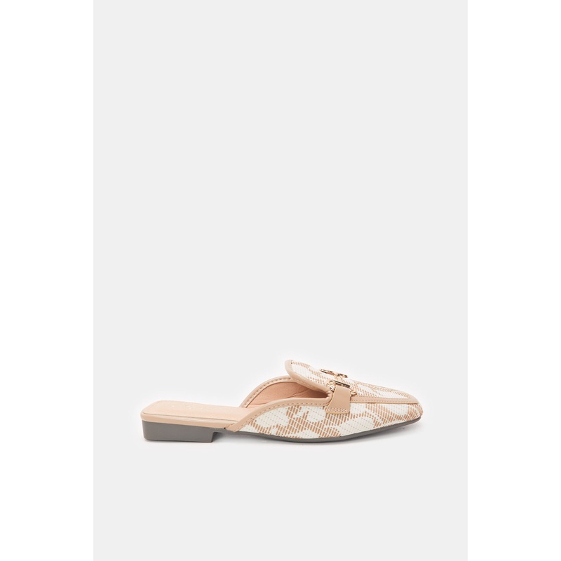 Women Beige Textured Closed Toe Mule