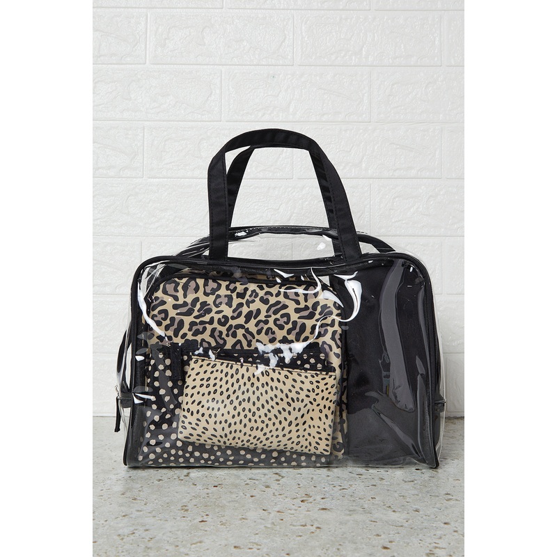 Women Black And Brown Printed Cosmetic Pouch Set (5 Piece)