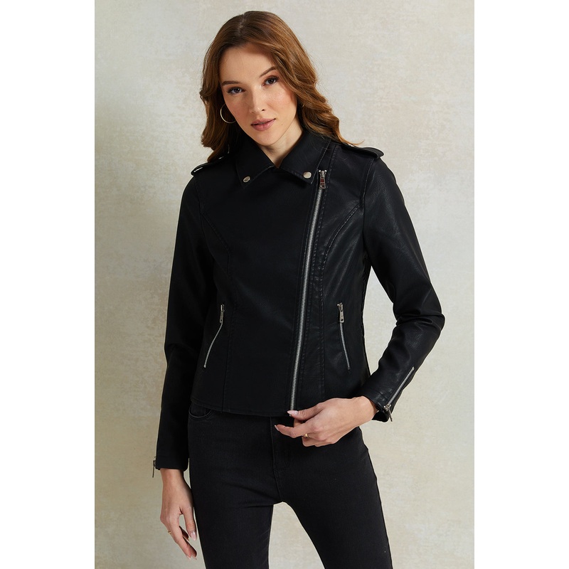 Women Black Jacket With Zipper