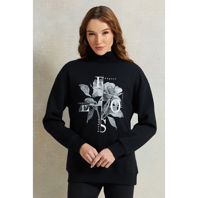 Women Black Printed Sweatshirt