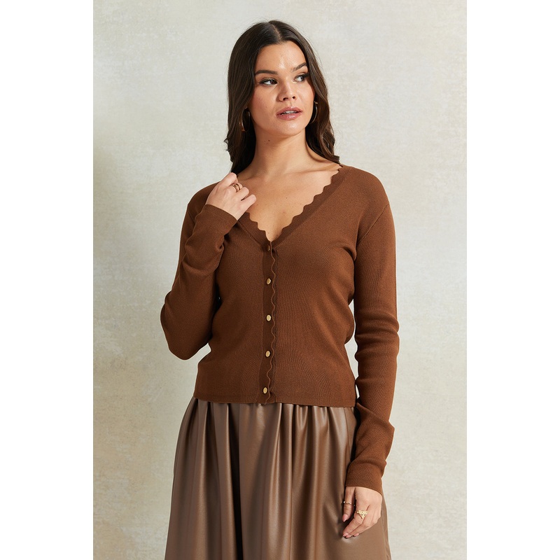 Women Brown Buttoned Cardigan|UK8|UK10|UK12|UK14|UK16|UK18