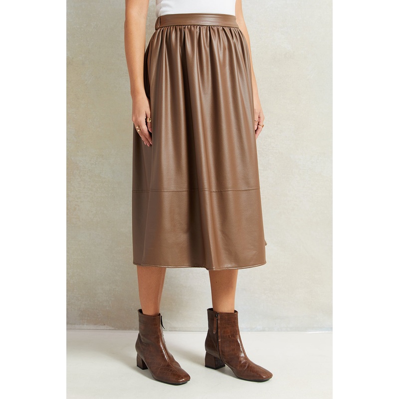 Women Brown Gathered Skirt|UK8|UK10|UK12|UK14|UK16|UK18