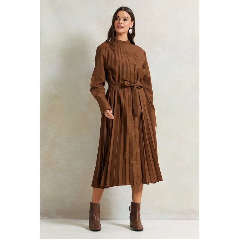 Women Brown Pleated Dress|UK8|UK10|UK12|UK14|UK16|UK18