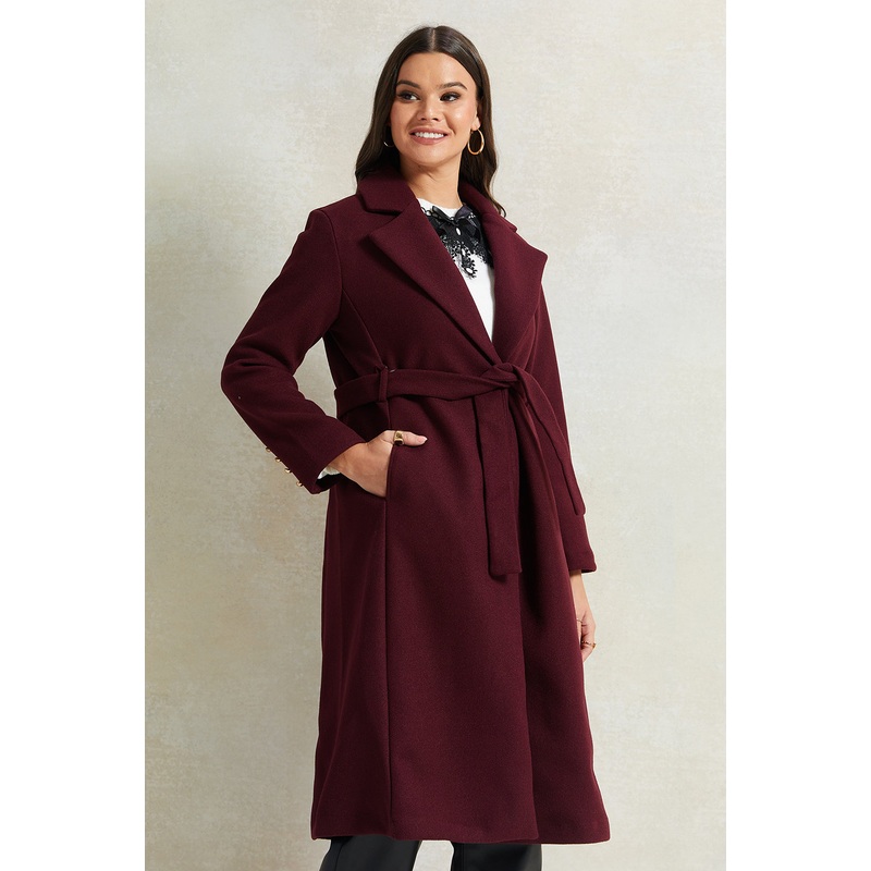 Women Burgundy Long Melton Jacket