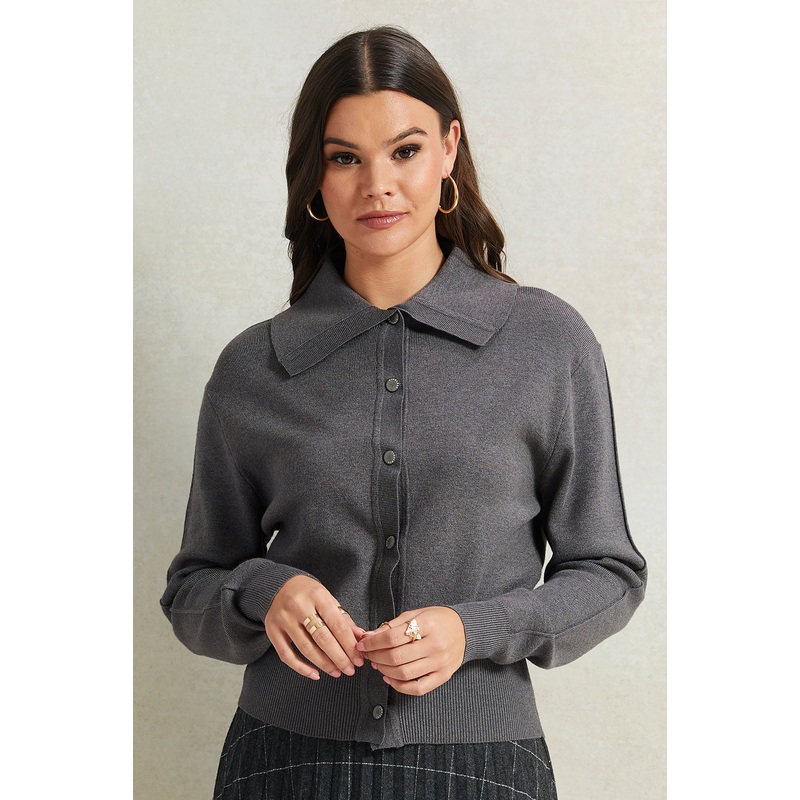 Women Charcoal Collared Cardigan