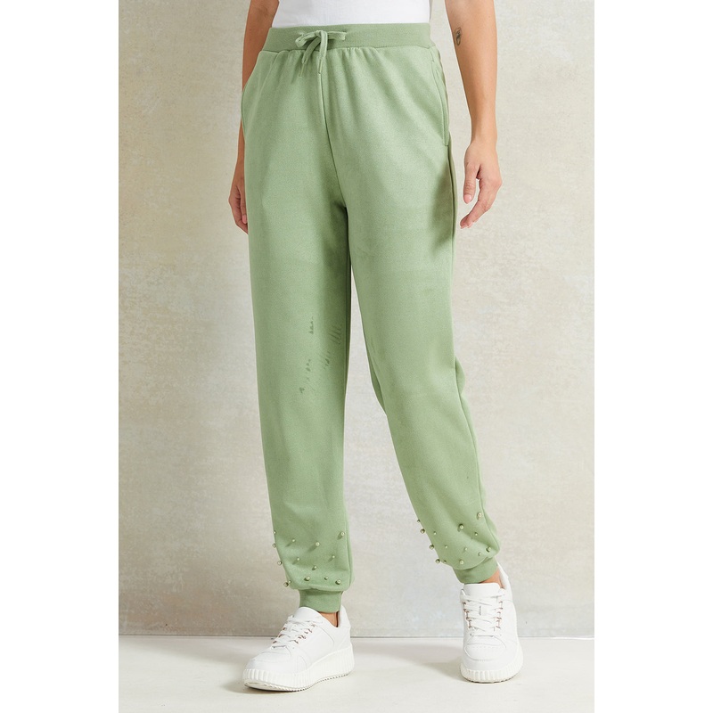 Women Green Embellished Jogger Pants
