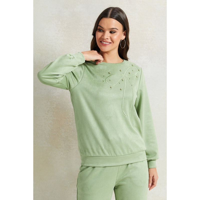 Women Green Embellished Sweatshirt