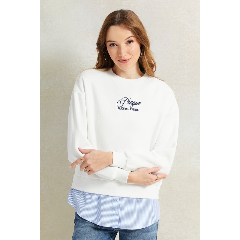 Women Ivory Printed Twofer Sweatshirt