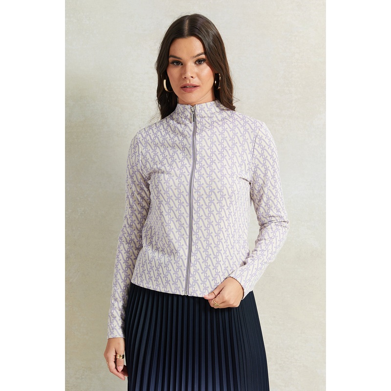 Women Lilac Printed High Neck Top