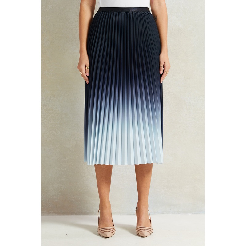 Women Navy Ombre Pleated Skirt