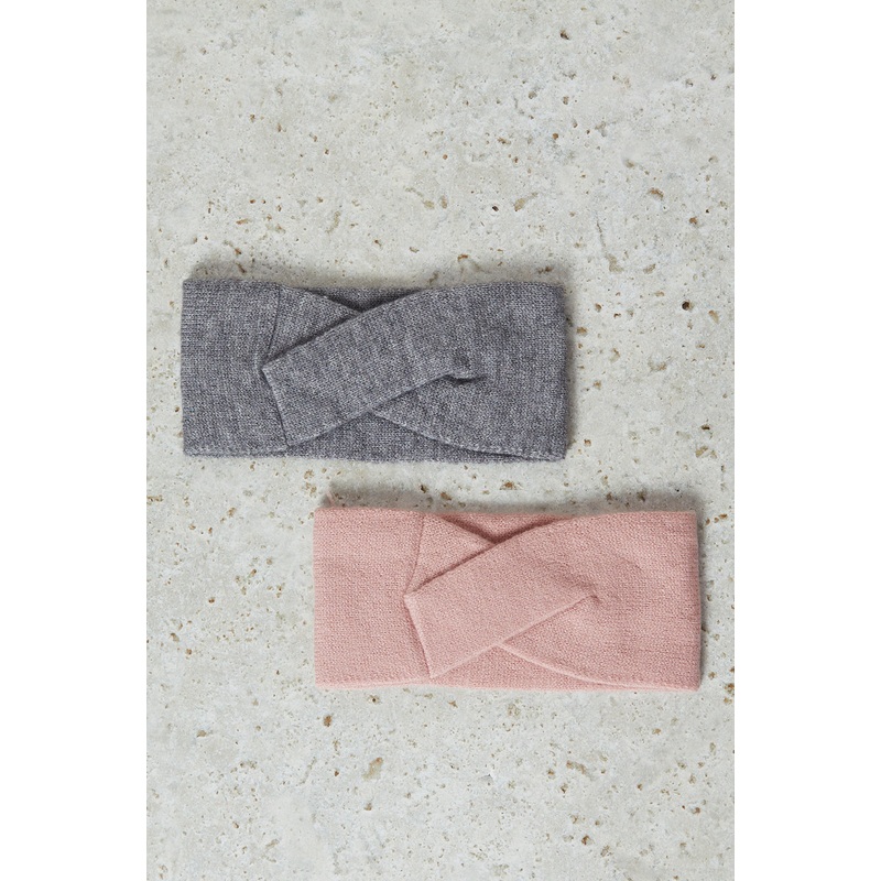 Women Pink And Grey Embellished Knitted Head Warmer (2 Piece)