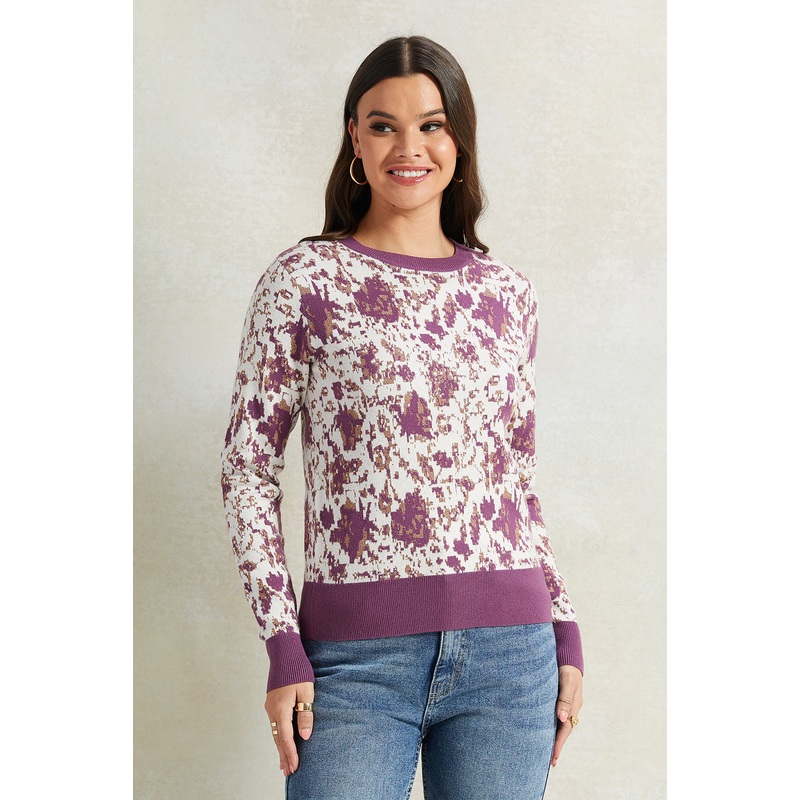 Women Pink Floral Printed With Lurex Sweatshirt
