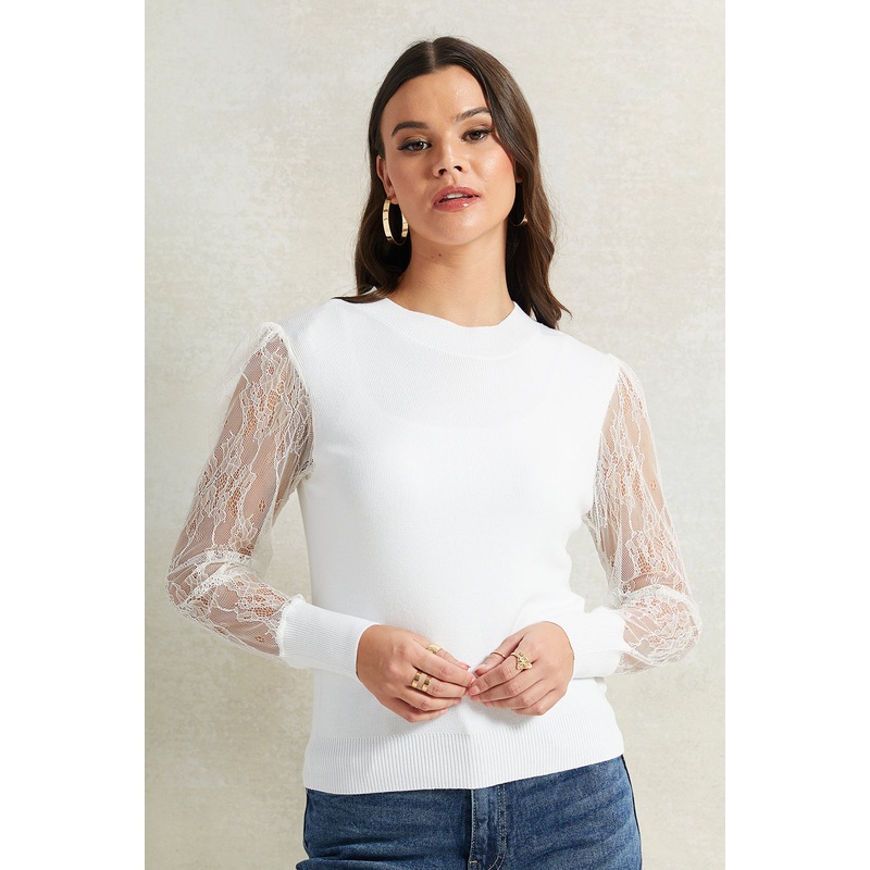 Women White Sheer Sleeve Top|UK8|UK10|UK12|UK14|UK16|UK18