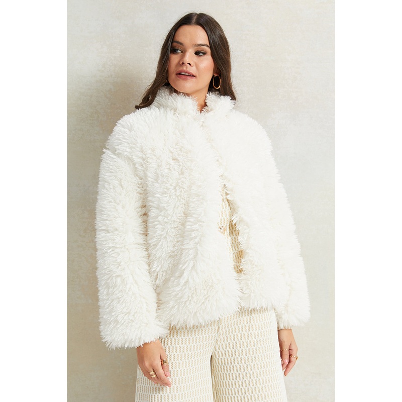 Women White Solid Fur Jacket|UK8|UK10|UK12|UK14|UK16|UK18