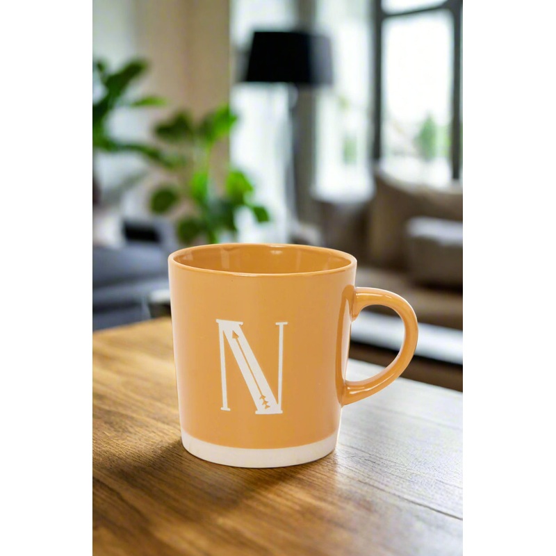 Yellow Glaze Alphabet Mug-N (13oz)