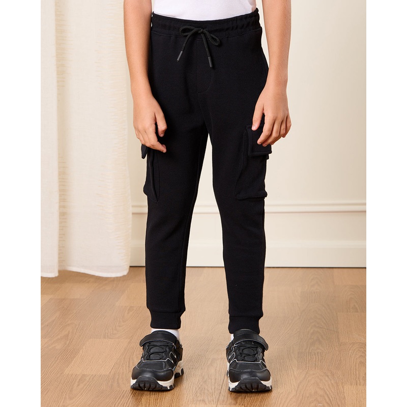 Boys Black Ottoman Cargo Pocket Active Pants