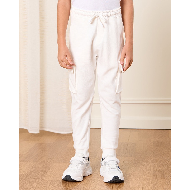 Boys Cream Cargo Pocket Track Pants