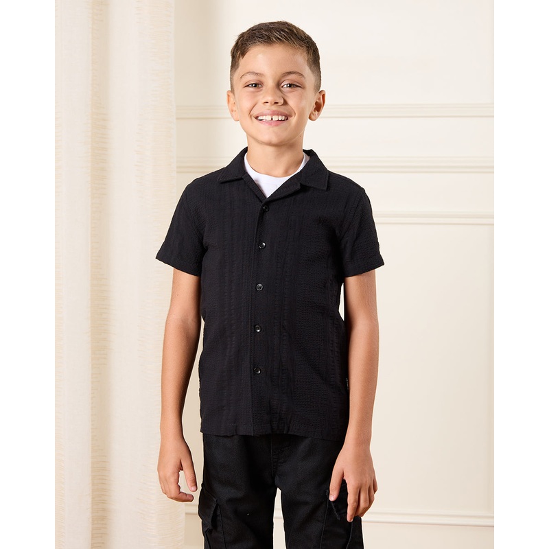 Boys White And Black Short Sleeve Shirt With T-Shirt (2 Piece)