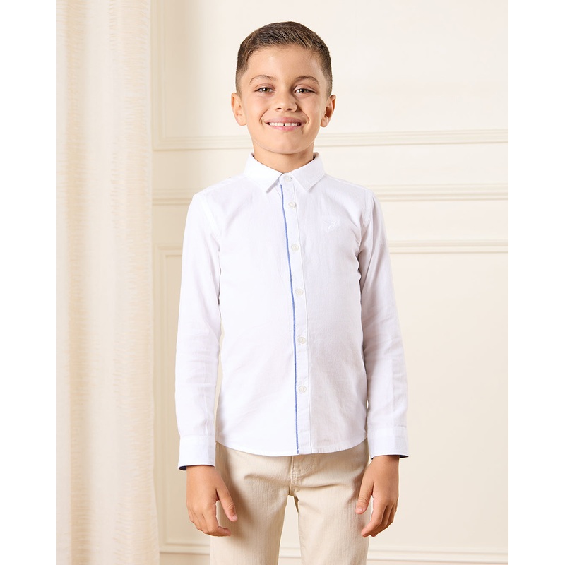 Boys White Birdseye Long Sleeve Smart Shirt