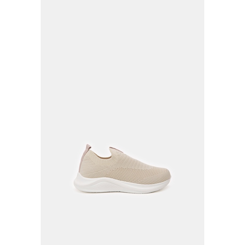 Girls Cream Fly knit Slip-On Sneakers