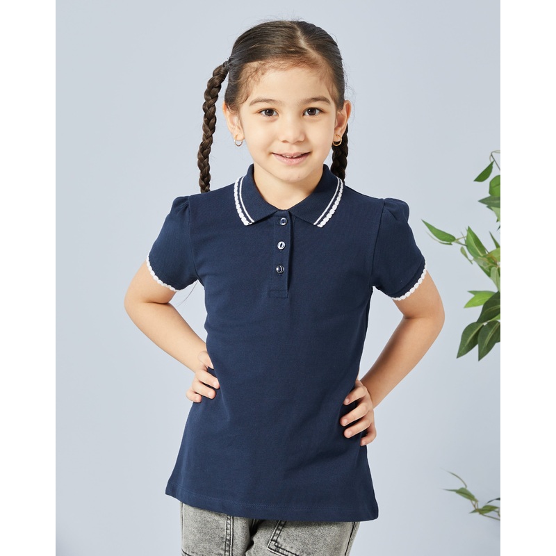 Girls Navy Solid Polo T-Shirt|2-3 Years|3-4 Years|4-5 Years|5-6 Years|6-7 Years|7-8 Years