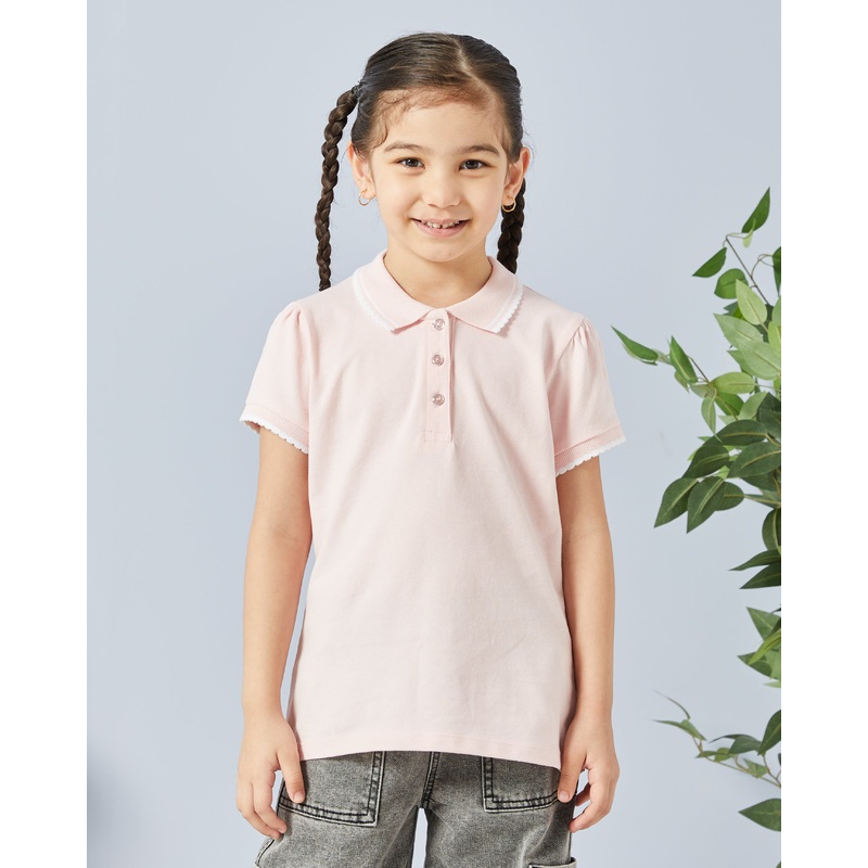 Girls Pink Solid Polo T-Shirt|2-3 Years|3-4 Years|4-5 Years|5-6 Years|6-7 Years|7-8 Years