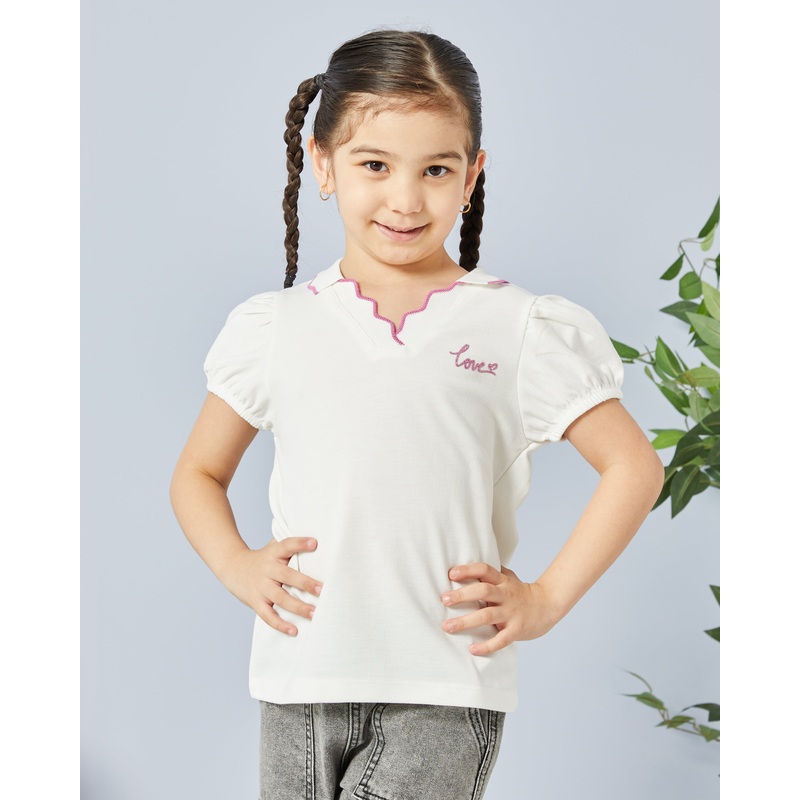 Girls White Collared Casual Top