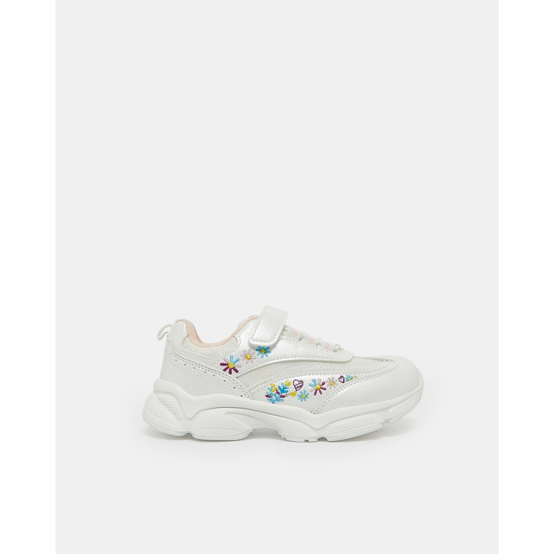 Girls White Embroidery Trainers