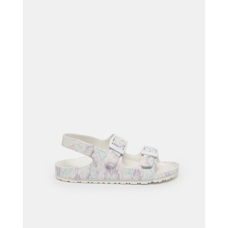 Girls White Floral Printed Slide