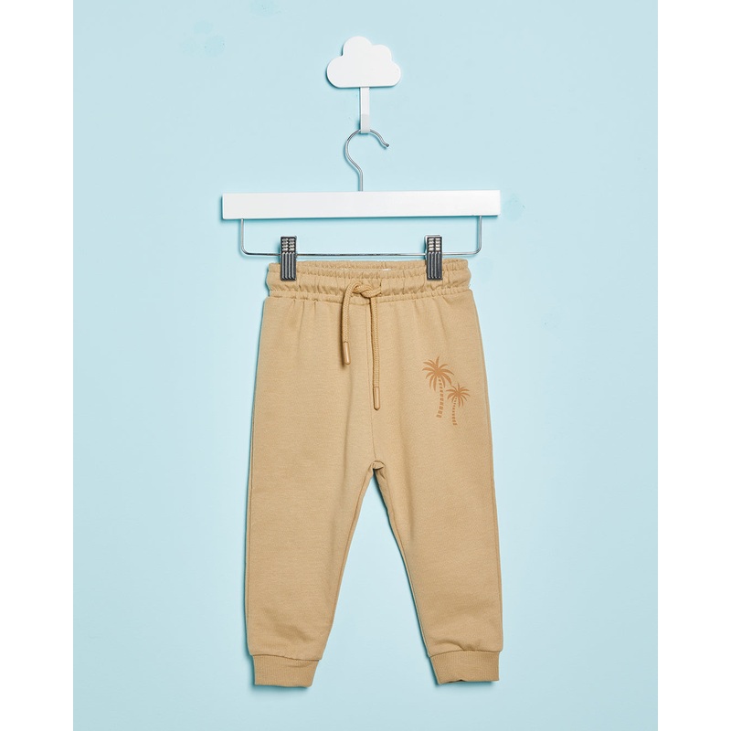 Infant Boys Beige Palm Print Active Pants