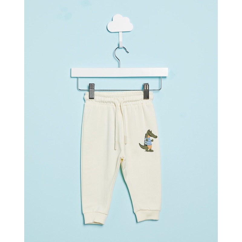 Infant Boys Cream Dino Print Active Pants