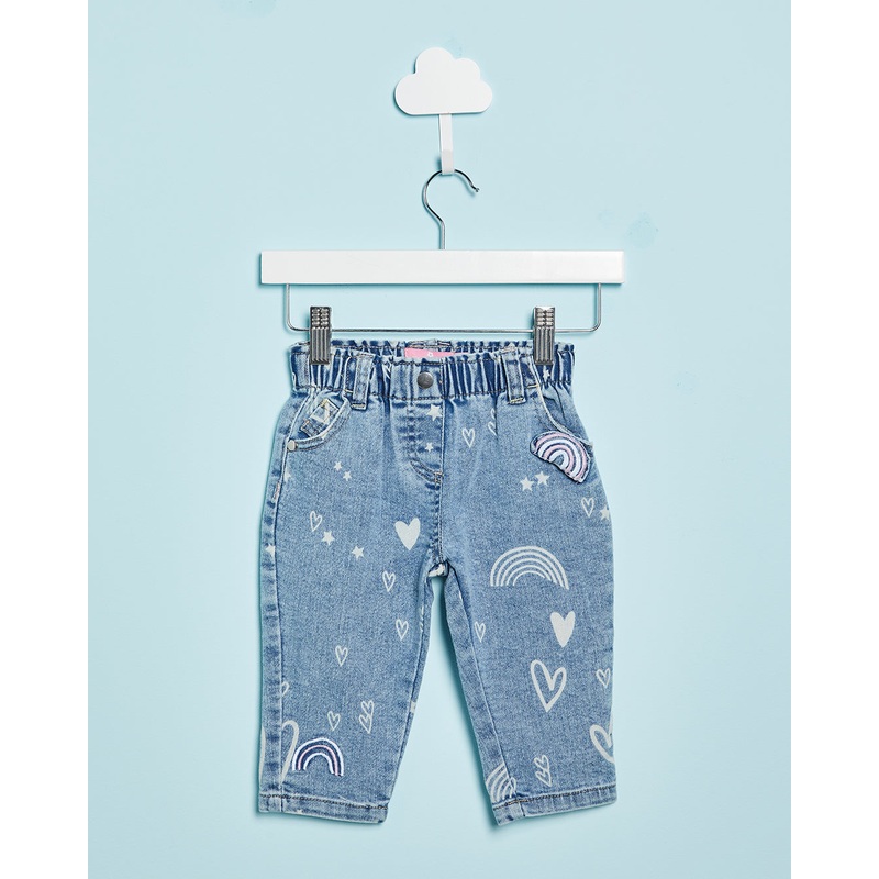 Infant Girls Blue Embroidered Denim Jeans